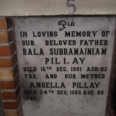 PILLAY Bala Subramainian -1961 &amp; Angella -1965
