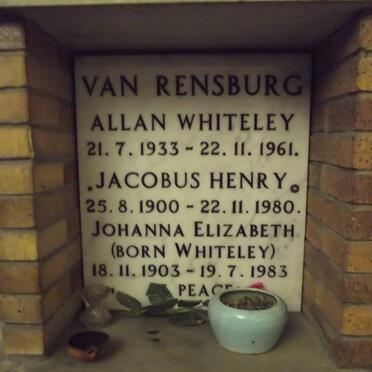 RENSBURG Jacobus Henry, van 1900-1980 &amp; Johanna Elizabeth WHITELEY 1903-1983 :: VAN RENSBURG Alan Whiteley 1933-1961