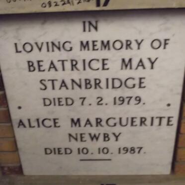 STANBRIDGE Beatrice May -1979 :: NEWBY Alice Marguerite -1987