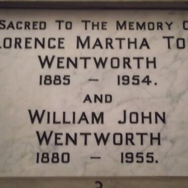 WENTWORTH William John 1880-1955 &amp; Florence Martha Todd 1885-1954