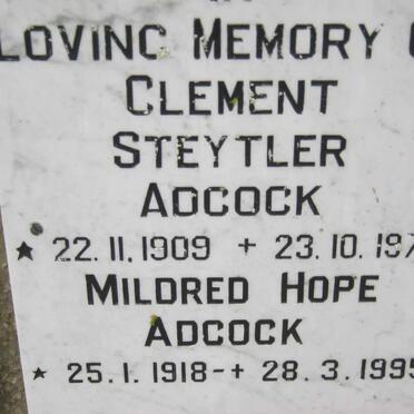 ADCOCK Clement Steytler 1909-1978 &amp; Mildred Hope 1918-1995