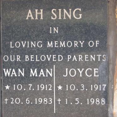 AH SING Wan Man 1912-1983 &amp; Joyce 1917-1988