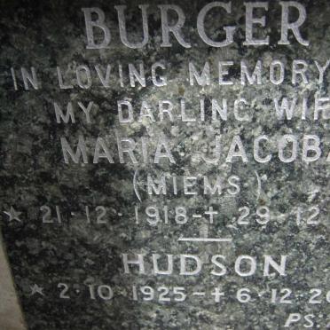 BURGER Hudson 1925-2000 &amp; Maria Jacoba 1918-1986