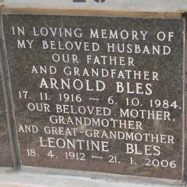 BLES Arnold 1916-1984 &amp; Leontine 1912-2006