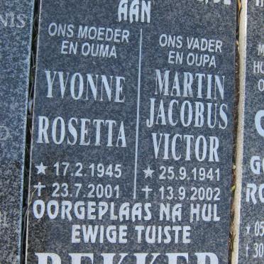 BEKKER Martin Jacobus Victor 1941-2002 &amp; Yvonne Rosetta 1945-2001