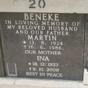 BENEKE Martin 1924-1986 &amp; Ina 1933-2009