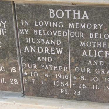 BOTHA Andrew 1916-1984 &amp; Alice 1920-1985