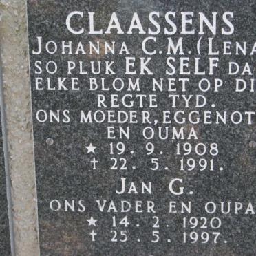 CLAASSENS JAN G. 1920-1997 &amp; Johanna C.M. 1908-1991