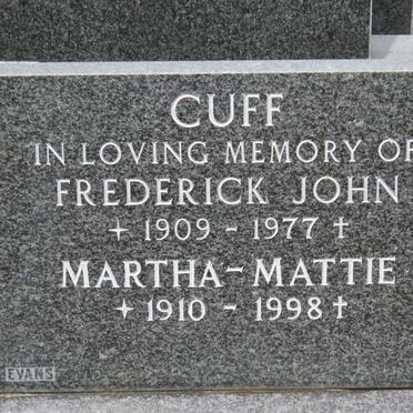 CUFF Frederick John 1909-1977 &amp; Martha MATTIE 1910-1998