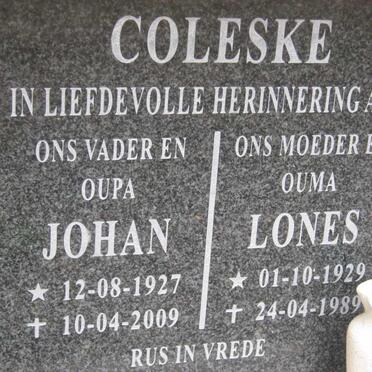 COLESKE Johan 1927-2009 &amp; Lones 1929-1989