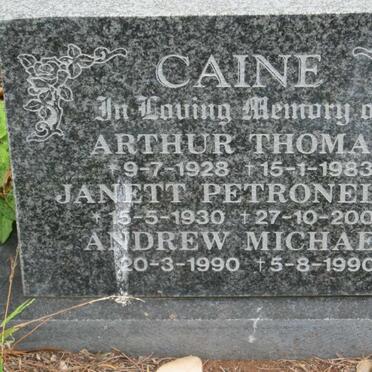 CAINE Arthur Thomas 1928-1983 &amp; Janett Petronella 1930-2004 :: CAINE Andrew Michael 1990-1990