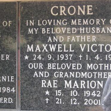 CRONJE Maxwell Victor 1937-1983 &amp; Rae Marion 1942-2001