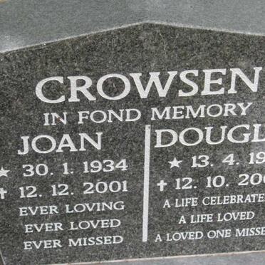 CROWSEN Douglas 1937-2003 &amp; Joan 1934-2001