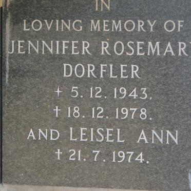 DORFLER Jennifer Rosemary 1943-1978 :: DORFLER Leisel Ann -1974