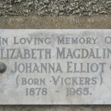 ELLIOT Elizabeth Magdalina Johanna nee VICKERS 1878-1965