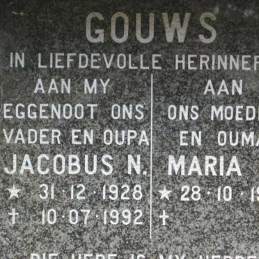 GOUWS Jacobus N. 1928-1992 &amp; Maria J.  1935-