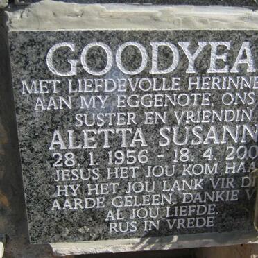 GOODYEAR Aletta Susanna 1956-2009