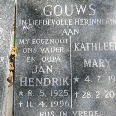 GOUWS Jan Hendrik 1925-1996 &amp; Kathleen Mary 1931-2004