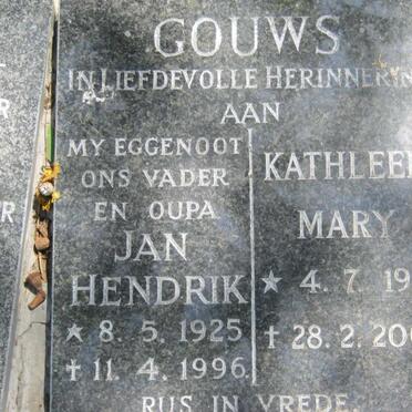 GOUWS Jan Hendrik 1925-1996 &amp; Kathleen Mary 1931-2004