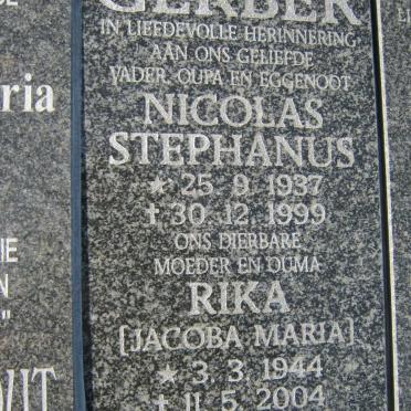 GERBER Nicolas Stephanus 1937-1999 &amp; Jacoba maria 1944-2004