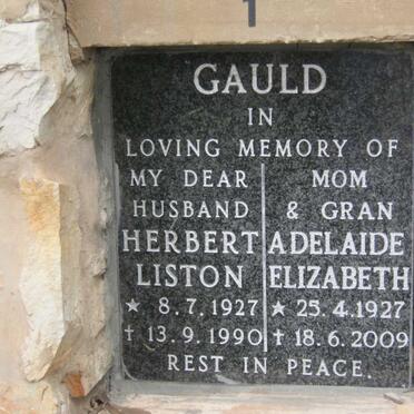 GAULD Herbert Liston 1927-1990 &amp; Adelaide Elizabeth 1927-2009