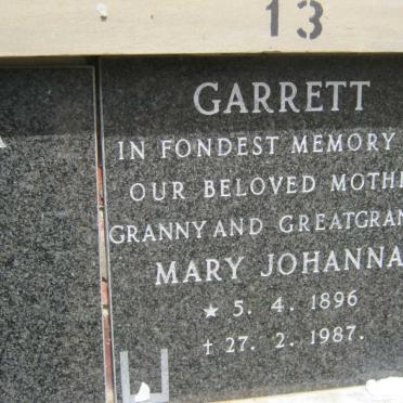 GARRETT Mary Johanna 1896-1987