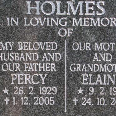 HOLMES Percy 1929-2005 &amp; Elaine 1936-2009