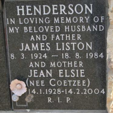 HENDERSON James Liston 1924-1984 &amp; Jean Elsie COETZEE 1928-2004