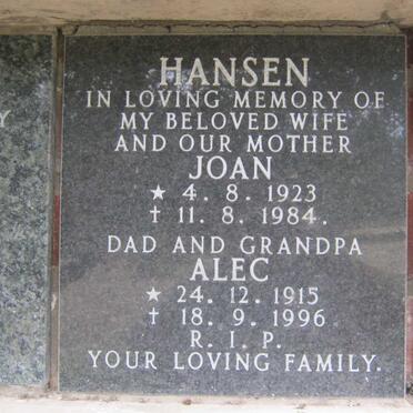 HANSEN Alec 1915-1996 &amp; Joan 1923-1984