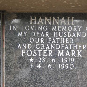 HANNAH Foster Mark 1919-1990