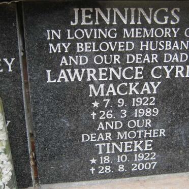 JENNINGS Lawrence Cyril Mackay 1922-1989 &amp; Tineke 1922-2007