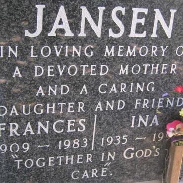 JANSEN Frances 1909-1983 :: JANSEN Ina 1935-199?