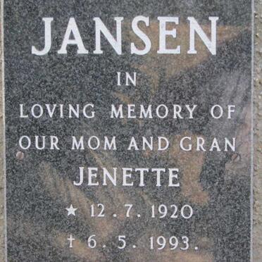 JANSEN Jenette 1920-1993
