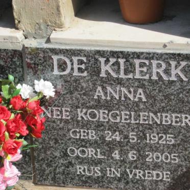 KLERK  Anna. de nee KOEGELENBERG,  1925-2005