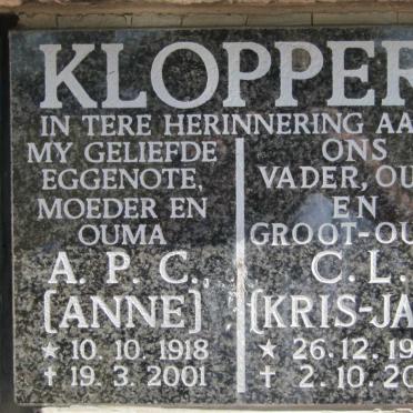 KLOPPER C.L. 1922-2002 &amp; A.P.C. 1918-2001