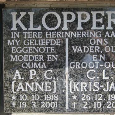 KLOPPER C.L. 1922-2002 &amp; A.P.C. 1918-2001