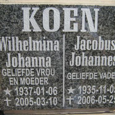 KOEN Jacobus Johannes 1935-2006 &amp; Wilhelmina Johanna 1937-2005