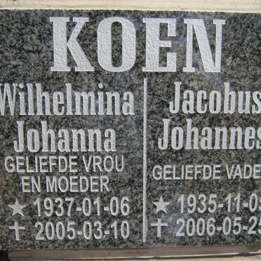 KOEN Jacobus Johannes 1935-2006 &amp; Wilhelmina Johanna 1937-2005
