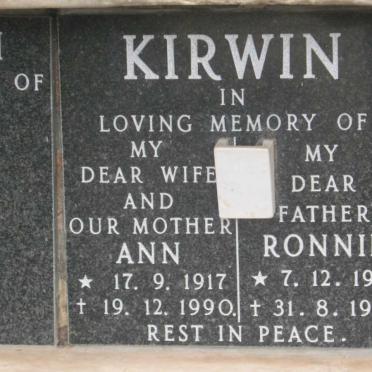 KIRWIN Ronnie 1917-1995 &amp; Ann 1917-1990
