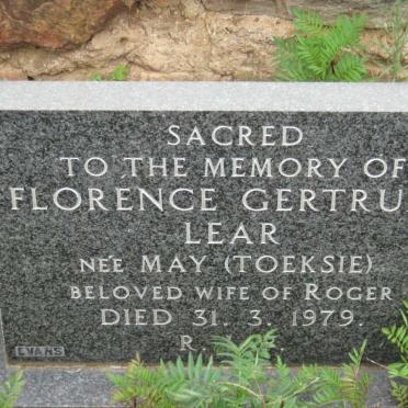 LEAR Florence Gertrude nee MAY -1979 