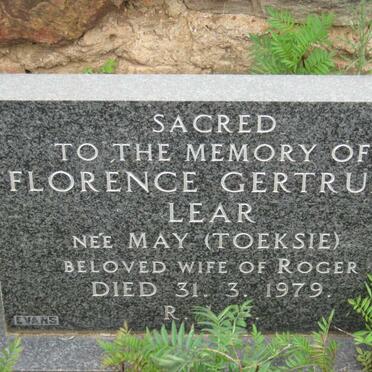 LEAR Florence Gertrude nee MAY -1979 