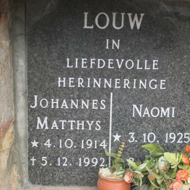 LOUW Johannes Matthys 1914-1992 &amp; Naomi 1925-2001 
