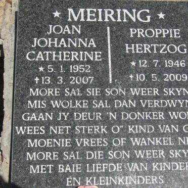 MEIRING Proppie Hertzog 1946-2009 &amp; Joan Johanna Catherine 1952-2007