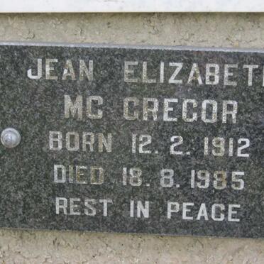 McGREGOR Jean Elizabeth 1912-1985