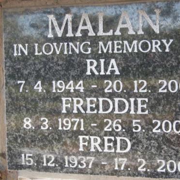 MALAN Fred 1937-2009 &amp; Ria 1944-2005 :: MALAN Freddie 1971-2009