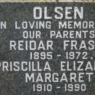 OLSEN Reidar Fraser 1895-1972 &amp; Priscilla Elizabeth Margaret 1910-1990