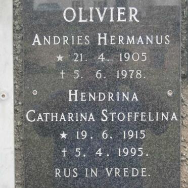 OLIVIER Andries Hermanus 1905-1978 &amp; Hendrina Catharina Stoffelina 1915-1995