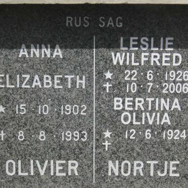 OLIVIER Anna Elizabeth 1902-1993 :: NORTJE Leslie Wilfred 1926-2006 &amp; Bertina Olivia 1924-