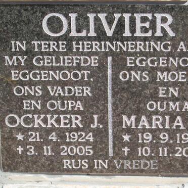 OLIVIER Ockker J. 1924-2005 &amp; Maria M. 1938-2008 