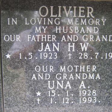 OLIVIER Jan H.W. 1923-1990 &amp; Una A. 1928-1993